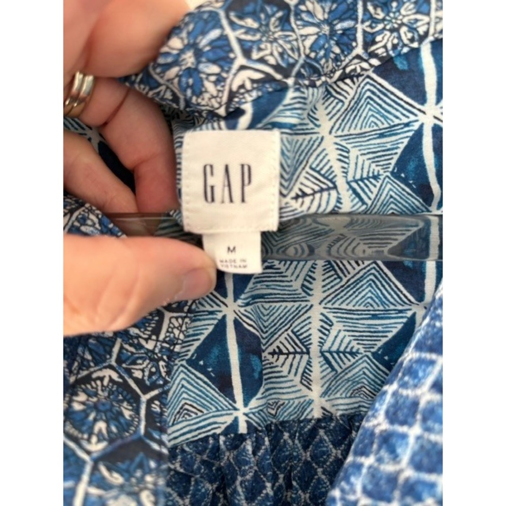 Gap Womens Blue Geometric Mosaic Print Sleeveless Henley Boho Blouse Medium‎ - Picture 3 of 3